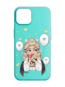 Матовий бірюзовий чохол на Apple iPhone 14 :: Українка з солодощами (патріотичний принт 175)