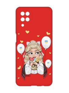 Матовий червоний чохол на Samsung Galaxy A12 :: Українка з солодощами (патріотичний принт 175)