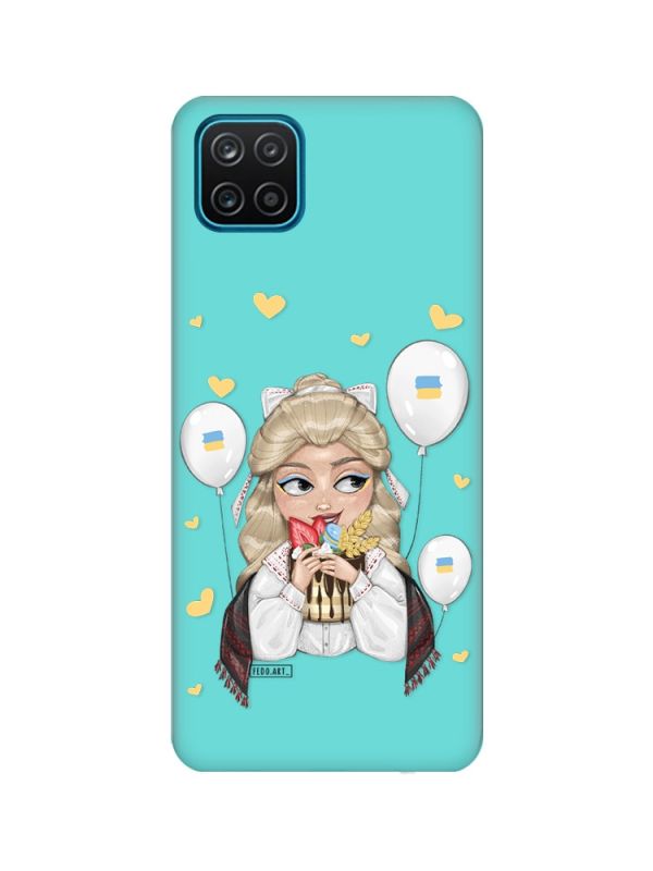 Матовий бірюзовий чохол на Samsung Galaxy A12 :: Українка з солодощами (патріотичний принт 175)