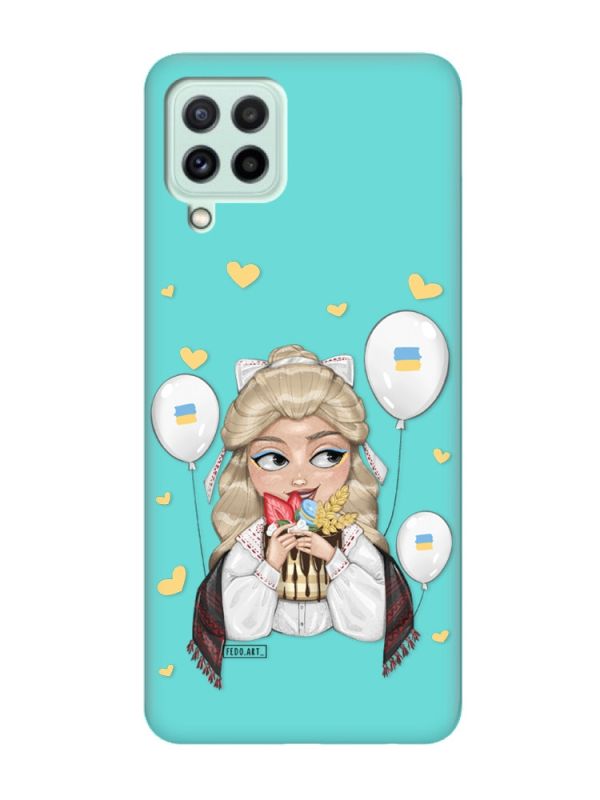 Матовий бірюзовий чохол на Samsung Galaxy M32/M22/A22 4G :: Українка з солодощами (патріотичний принт 175)