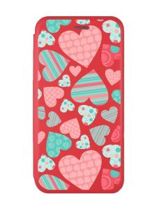 Чохол-книжка з малюнком для Samsung Galaxy M32/ M22/ A22 4G Червоний :: Різнокольорові сердечка (принт 334)