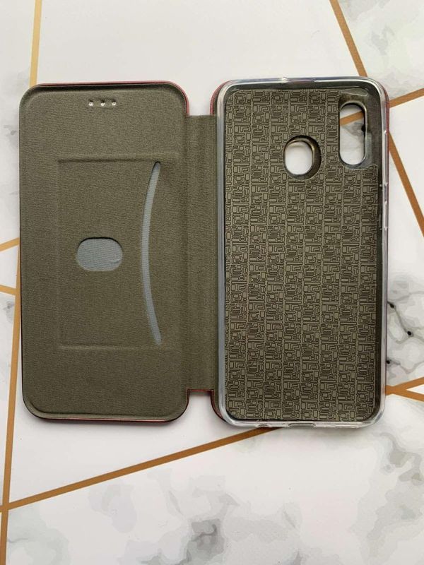 Чохол-книжка з малюнком для Samsung Galaxy A30 (2019) A305/ A20 Бордовий :: Різнокольорові сердечка (принт 334)