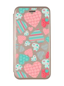 Чохол-книжка з малюнком для Samsung Galaxy A03/A035 Золотий :: Різнокольорові сердечка (принт 334)