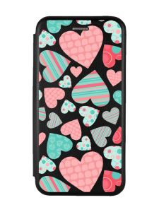 Чохол-книжка з малюнком для Samsung Galaxy M32/A22/M22 4G Чорний :: Різнокольорові сердечка (принт 334)