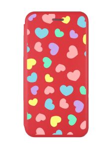 Чохол-книжка з малюнком для Xiaomi Redmi 9 Червоний  :: Різнокольорові сердечка (принт 335)