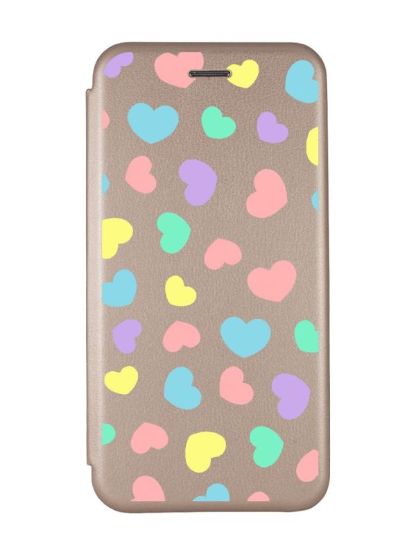 - - - - - - Резерв - - - - - - - Чохол-книжка з малюнком для Samsung Galaxy A10ѕ/ A107 Золотий :: Різнокольорові сердечка (принт