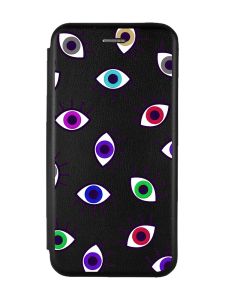 Чохол-книжка з малюнком для Samsung Galaxy M32/A22/M22 4G Чорний :: Різнокольорові очі (принт 336)
