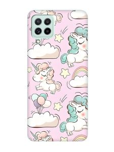 Чохол з бірюзовими боками на Samsung Galaxy M32/M22/A22 4G :: Єдинороги (принт 106)