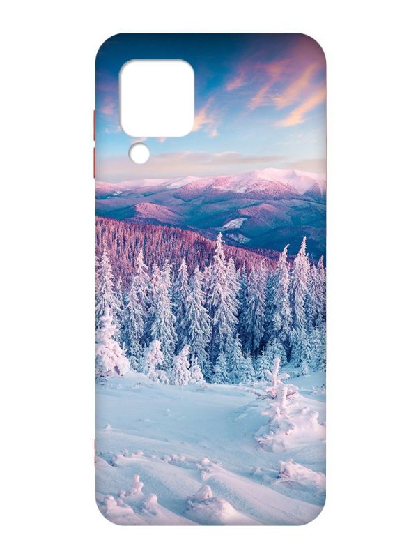 Чохол з червоними боками на Samsung Galaxy M32/A22/M22 4G :: Зимові гори (принт 163)