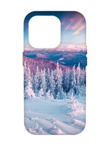 Чохол з рожевими боками на Apple iPhone 14 Pro Max :: Зимові гори (принт 163)