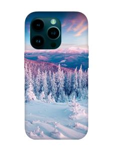 Чохол з бірюзовими боками на Apple iPhone 14 Pro :: Зимові гори (принт 163)