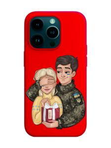 Матовий червоний чохол на Apple iPhone 14 Pro :: Подарунок Перемога (патріотичний принт 178)