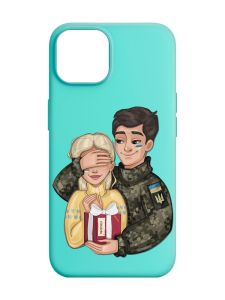 Матовий бірюзовий чохол на Apple iPhone 14 :: Подарунок Перемога (патріотичний принт 178)