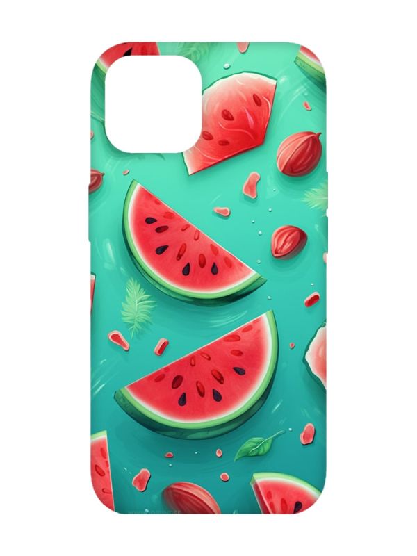 Чохол з бірюзовими боками на Apple iPhone 14 :: Скибки кавуна (принт 340)