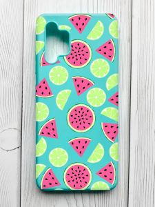 Матовий бірюзовий чохол на Samsung Galaxy A32 :: Кавуни и лайм (принт 345)