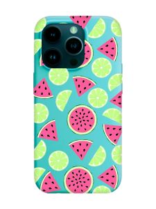 Матовий бірюзовий чохол на Apple iPhone 14 Pro :: Кавуни и лайм (принт 345)