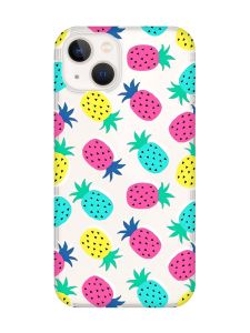 Прозорий чохол із захистом камери на iPhone 14 Plus :: Різнокольорові ананаси (принт 346)