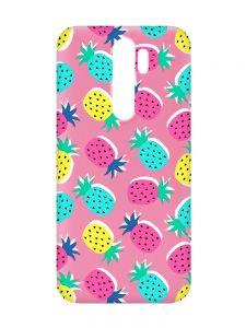 Матовий рожевий чохол на Xiaomi Redmi Note 8 Pro :: Різнокольорові ананаси (принт 346)