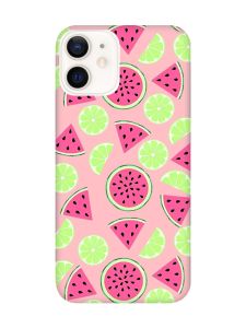 Матовий рожевий чохол на Apple iPhone 12 / 12 Pro (6.1) :: Кавуни и лайм (принт 345)