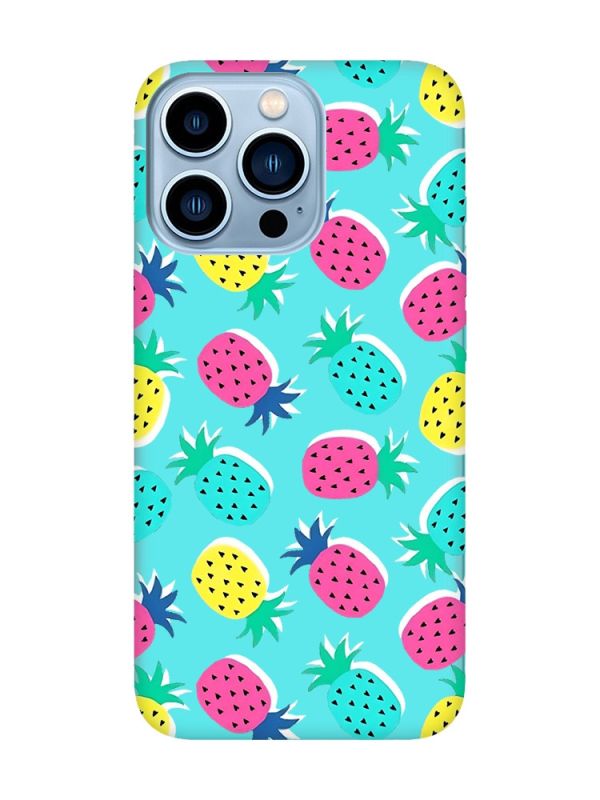 Матовий бірюзовий чохол на Apple iPhone 13 Pro Max :: Різнокольорові ананаси (принт 346)