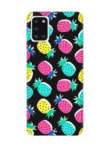 Матовий чорний чохол на Samsung Galaxy A31 :: Різнокольорові ананаси (принт 346)