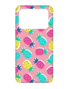 Матовий рожевий чохол на Xiaomi Poco X4 Pro 5G :: Різнокольорові ананаси (принт 346)