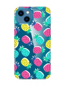 Прозорий чохол для iPhone 13 mini :: Різнокольорові ананаси (принт 346)