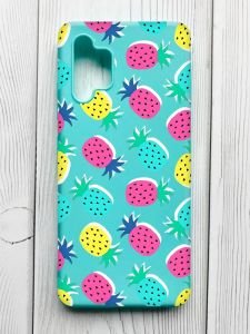 Матовий бірюзовий чохол на Samsung Galaxy A32 :: Різнокольорові ананаси (принт 346)