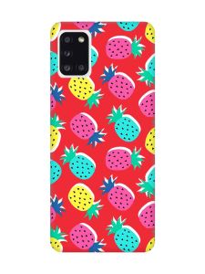 Матовий червоний чохол на Samsung Galaxy A31 :: Різнокольорові ананаси (принт 346)