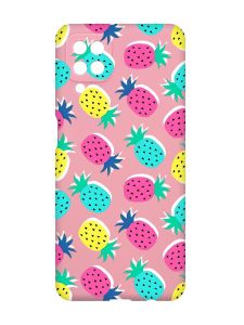Матовий рожевий чохол на Samsung Galaxy A12 :: Різнокольорові ананаси (принт 346)