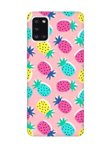 Матовий рожевий чохол на Samsung Galaxy A31 :: Різнокольорові ананаси (принт 346)
