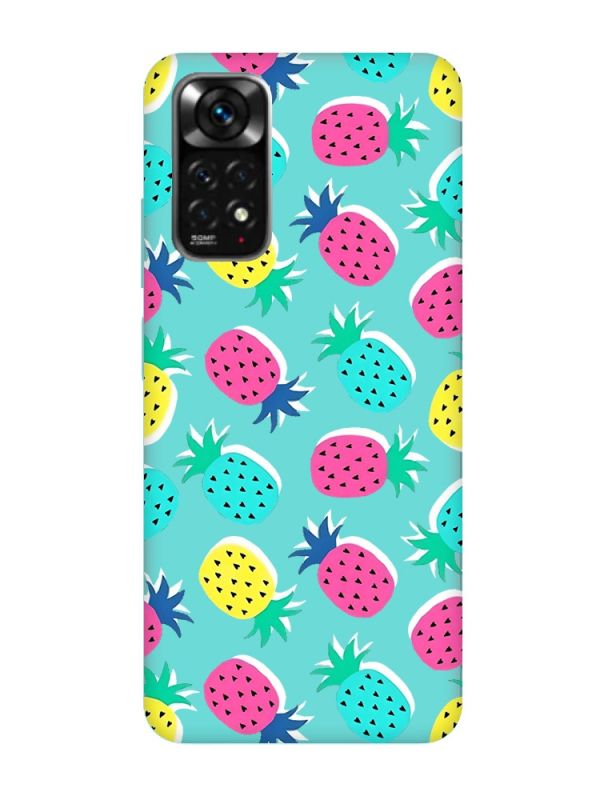 Матовий бірюзовий чохол на Xiaomi Redmi Note 11 :: Різнокольорові ананаси (принт 346)