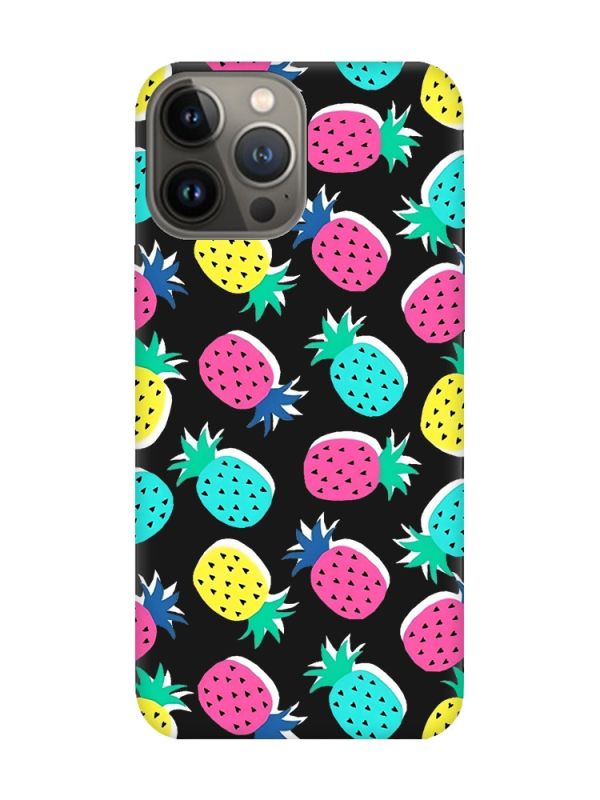 Матовий чорний чохол на Apple iPhone 13 Pro :: Різнокольорові ананаси (принт 346)