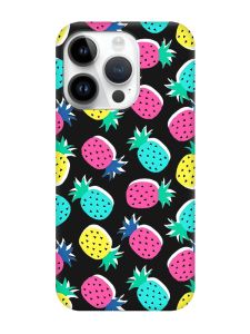 Матовий чорний чохол на Apple iPhone 14 Pro :: Різнокольорові ананаси (принт 346)