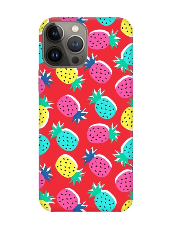 Матовий червоний чохол на Apple iPhone 13 Pro :: Різнокольорові ананаси (принт 346)