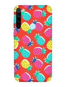 Матовий червоний чохол на Xiaomi Redmi Note 8T :: Різнокольорові ананаси (принт 346)