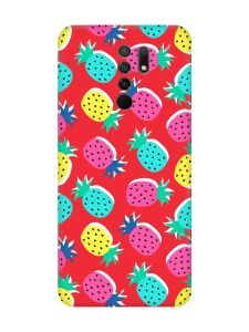 Матовий червоний чохол на Xiaomi Redmi 9 :: Різнокольорові ананаси (принт 346)