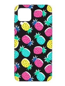 Матовий чорний чохол на Samsung Galaxy A12 :: Різнокольорові ананаси (принт 346)