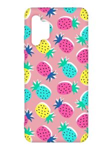 Матовий рожевий чохол на Samsung Galaxy A32 :: Різнокольорові ананаси (принт 346)