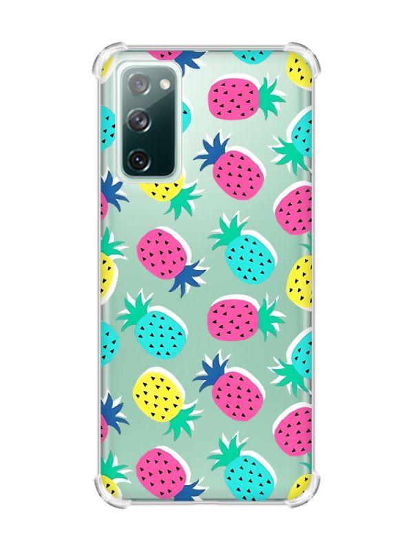 Чохол з потовщеними кутами на Galaxy S20 FE :: Різнокольорові ананаси (принт 346)