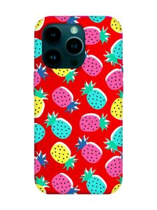 Матовий червоний чохол на Apple iPhone 14 Pro :: Різнокольорові ананаси (принт 346)