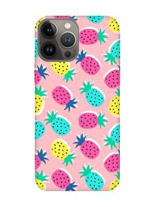 Матовий рожевий чохол на Apple iPhone 13 Pro :: Різнокольорові ананаси (принт 346)