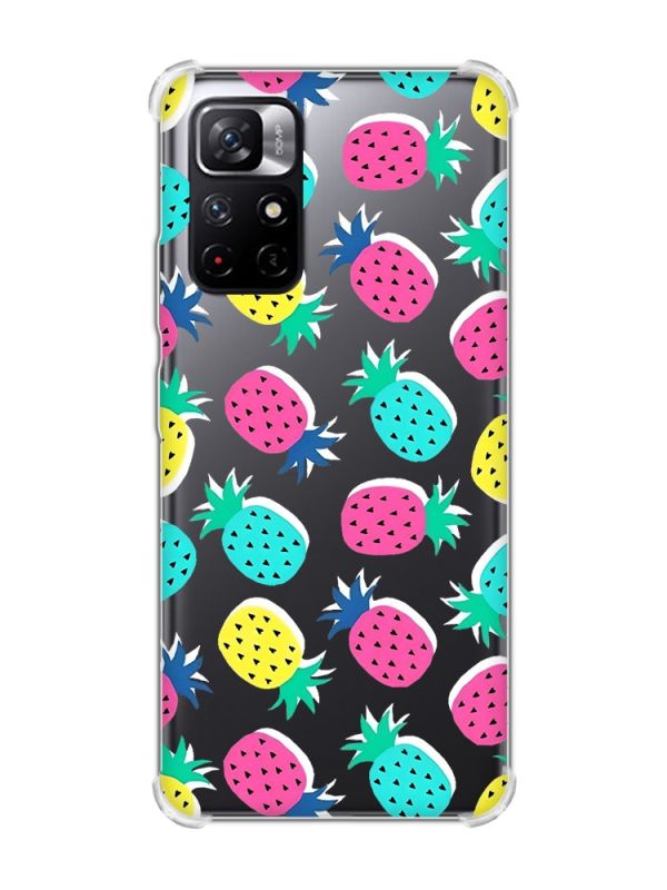 Чохол з потовщеними кутами на Xiaomi Redmi Note 11 5G :: Різнокольорові ананаси (принт 346)