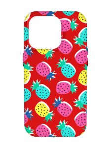 Матовий червоний чохол на Apple iPhone 14 Pro Max :: Різнокольорові ананаси (принт 346)