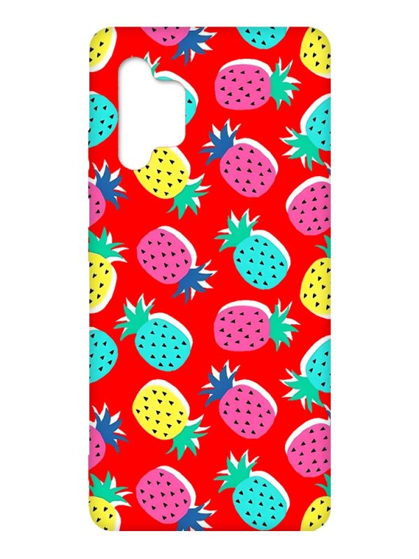 Матовий червоний чохол на Samsung Galaxy A32 :: Різнокольорові ананаси (принт 346)