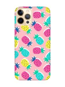 Матовий рожевий чохол на Apple iPhone 12 Pro Max :: Різнокольорові ананаси (принт 346)