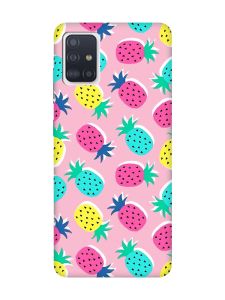 Матовий рожевий чохол на Samsung Galaxy A71 / A715 :: Різнокольорові ананаси (принт 346)