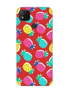 Матовий червоний чохол на Xiaomi Redmi 9C/10A :: Різнокольорові ананаси (принт 346)