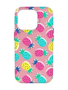 Матовий рожевий чохол на Apple iPhone 14 Pro Max :: Різнокольорові ананаси (принт 346)