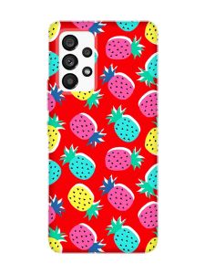 Матовий червоний чохол на Samsung Galaxy A53 4G/5G :: Різнокольорові ананаси (принт 346)